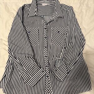 Kim Rogers Navy and White Striped Button Down Shirt